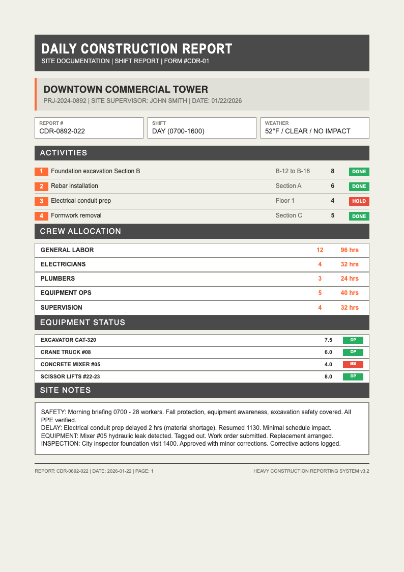 Industrial utility construction report